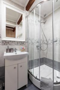 a bathroom with a shower and a sink at K&S Apartments in Berlin