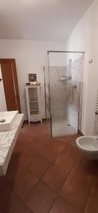 a bathroom with a shower and a toilet and a sink at Collina e mare in Camogli