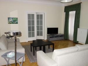 TV a/nebo společenská místnost v ubytování Schiller Apartments Fabrikantenwohnung
