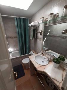 łazienka z umywalką, toaletą i lustrem w obiekcie La casa de LA FLORA a 3 minutos de la catedral VUT09187 w mieście Burgos +16 zdjęć