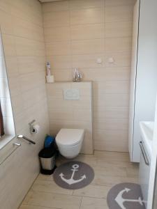 a small bathroom with a toilet and a sink at Casa Kühnle in Friedrichshafen