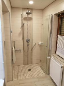 y baño con ducha y puerta de cristal. en Casa Kühnle en Friedrichshafen