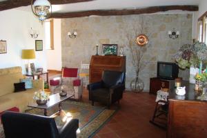a living room with a couch and a tv at Casa Da Oliveirinha in Casco
