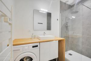 Un baño con lavabo y lavadora. en L'indépendant de la rue du Tapis Vert - Appt Nancy, en Nancy