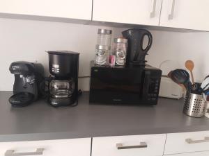 a kitchen counter with a coffee maker and a microwave at Clos des lys in Vittel