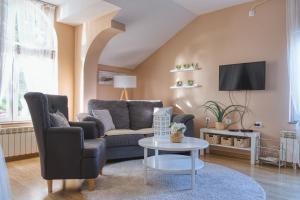 a living room with a couch and a table at Prenociste Dunav 97 K6 in Novi Banovci