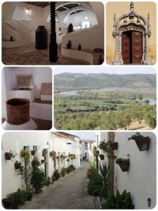 a collage of four pictures of a building with plants at Hospedaria A Italiana in Moura