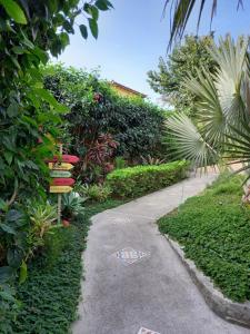 un camino en un jardín con plantas y árboles en Apartamentos Portal da Ferradura, en Búzios