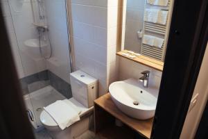 a bathroom with a toilet and a sink and a shower at Bužinel Estate in Dobrovo