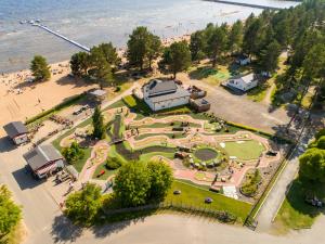 an aerial view of a park next to a beach at Byske Havsbad in Byske
