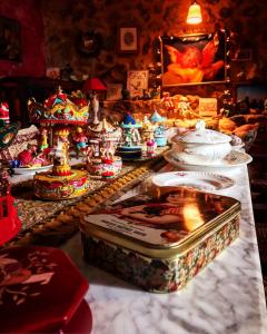 a table with a buffet of food on it at Room for rent in rural house in Valeria