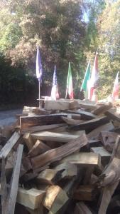a pile of wooden logs with sailboats on them at la masseria di Antonio e Teresina in Colli al Volturno