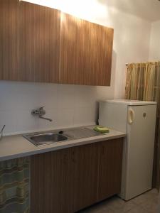 a kitchen with a sink and a refrigerator at U Tabáčka in Hradčovice