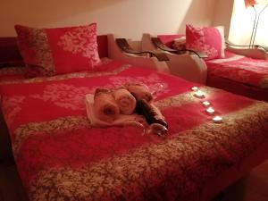 een teddybeer op een bed met verlichting bij Uzicki-konaci in Užice