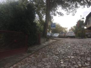 サンドミエシュにあるZielone Wzgórze na Starówceの車を通路に停めた石畳の道