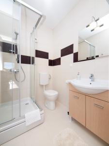 a bathroom with a shower and a sink and a toilet at Apartments F & P in Dubrovnik +16 photos