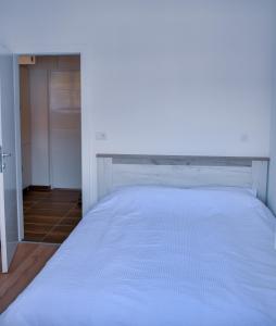 ein großes weißes Bett in einem Zimmer mit einem Schrank in der Unterkunft Apartman BLAGOJEVIĆ in Banja Koviljača