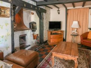 ein Wohnzimmer mit einem Kamin und einem TV in der Unterkunft Park House in Llandrindod Wells