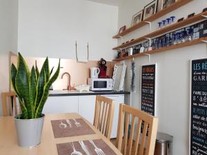 kuchnia ze stołem z doniczką w obiekcie 72m² avec terrasse dans demeure angevine de 2 étages w mieście Angers