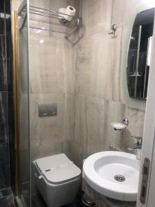 a bathroom with a toilet and a shower stall at Glamour Hotel Istanbul Sirkeci in Istanbul