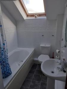 a bathroom with a tub and a toilet and a sink at The Carthouse in Aberystwyth