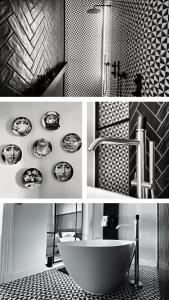 a collage of four pictures of a bathroom with a tub at Lit d'Art Exclusive Boutique Hotel in Antwerp