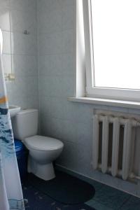 a bathroom with a toilet and a window and a radiator at Dream House in Yaremche