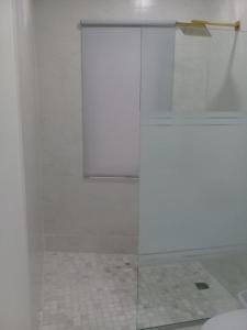 a shower with a glass door in a bathroom at Ocean Front Property - Villa 4 Aruba w pool view in Savaneta