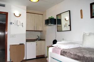 a small room with a bed and a kitchen at Apartamento en Baqueira a 100 metros de la telecabina in Naut Aran