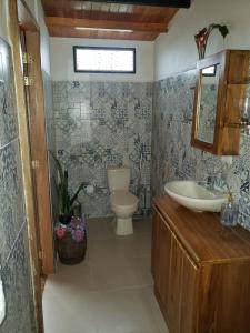 y baño con lavabo y aseo. en Cabaña Manalí en Guatapé