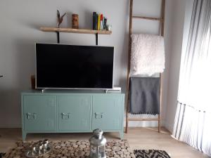 una sala de estar con TV de pantalla plana en un armario en apartamento La Coqueta, en Santander