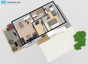 Načrt razporeditve prostorov v nastanitvi Apartmány MAX