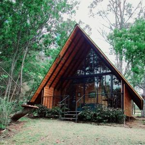 a small house in the middle of a forest at Glamping Los Ángeles in Guasca