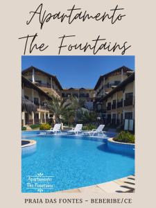 una portada de revista con una foto de una piscina del complejo en THE FOUNTAINS 110 - Apartamento em lindo condomínio pé na areia da Praia das Fontes em Beberibe - CE, en Beberibe