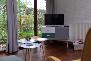 una sala de estar con TV de pantalla plana en un armario en BenB Het Posthuis en Nispen