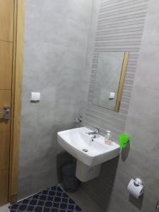 uma casa de banho com um lavatório e um espelho em Apparts zayatine em Tunes