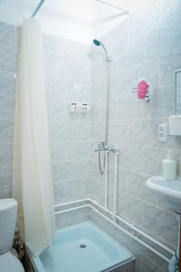 W łazience znajduje się prysznic, toaleta i umywalka. w obiekcie Nice Room w mieście Iżewsk