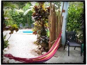 a hammock in front of a house with a pool at Casa Ceiba Samara in Sámara