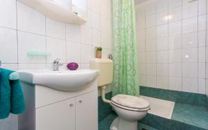 ein Bad mit einem Waschbecken, einem WC und einer Dusche in der Unterkunft Studio TEA in Polje