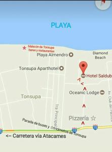 une carte de pisa avec marqueur rouge dans l'établissement Hotel Salduba, à Tonsupa
