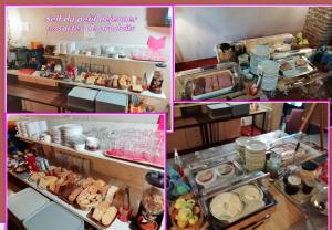 a collage of three pictures of a buffet with food at Lud'Hôtel in Savigny-lès-Beaune