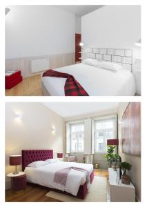 two pictures of a bedroom with a large bed and a room with at Domus 21 - Formosa in Porto