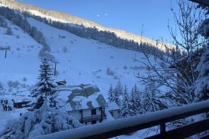 een met sneeuw bedekte berg met een skihut bij Appartement Vars Sainte Marie 6 personnes in Vars
