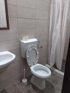 een badkamer met een wit toilet en een wastafel bij Sweet Dream Rooms in Podgorica