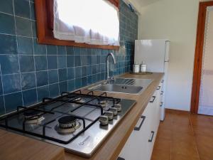 eine Küche mit einem Kochfeld und einem Waschbecken in der Unterkunft Casa Rita in Costa Paradiso