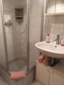 a bathroom with a shower and a sink at Apartment 4you in Eggolsheim