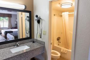 La salle de bains est pourvue d'un lavabo et d'un miroir. dans l'établissement Regency Inn, à Monroeville