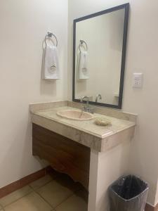 y baño con lavabo y espejo. en Hotel Arbis, en Puebla
