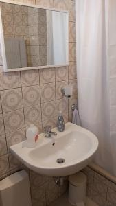 a bathroom with a white sink and a mirror at Apartment zum Wohlfühlen in ruhiger Lage in Pfungstadt