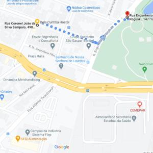 um mapa da cidade de Melbourne com estradas e intersecções em Bela Curitiba Hostel em Curitiba
